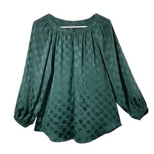 Ann Taylor Womens Long Sleeve Sheer V-neck Blouse Green Dots On Green Size Small